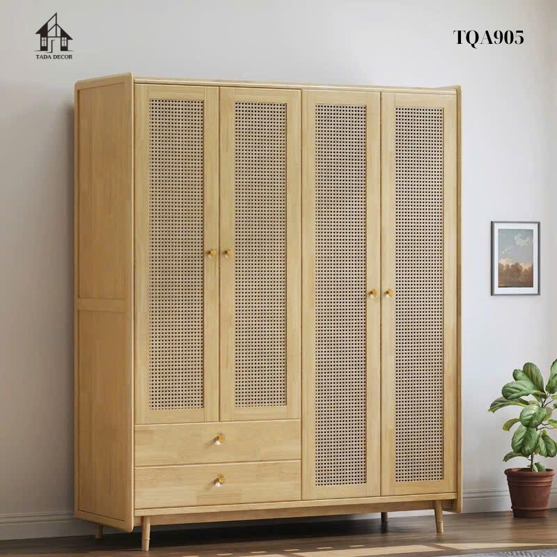 Tủ quần áo gỗ MDF phối cánh mây TQA905 nhìn tổng thể