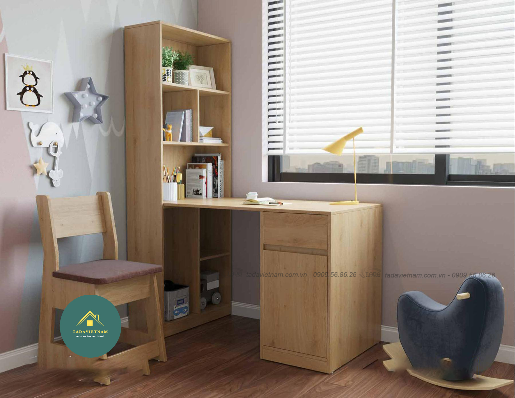 Bàn học giá sách đẹp ,chất liệu gỗ MDF thương hiệu TADA VIỆT NAM- TDBH23