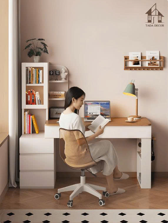 Bàn học thông minh hiện đại cho bé tích hợp giá sách tiện lợi