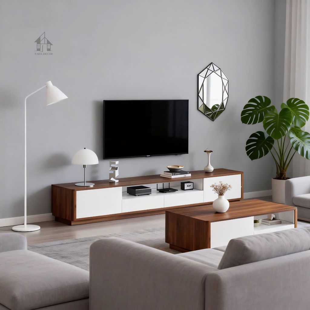 bàn trà kệ tivi đồng bộ phong cách Japandi