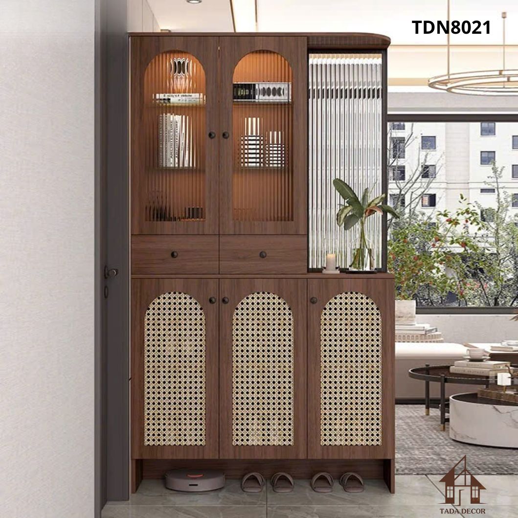 tủ đựng đồ đa năng TDN8021 gỗ MDF thiết kế mây đan sang trọng