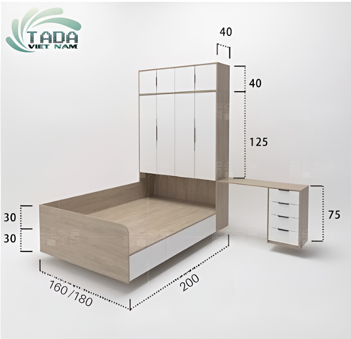 Giường ngủ kết hợp tủ quần áo đa năng tăng không gian lưu trữ, thương hiệu TaDa Việt Nam TD3182