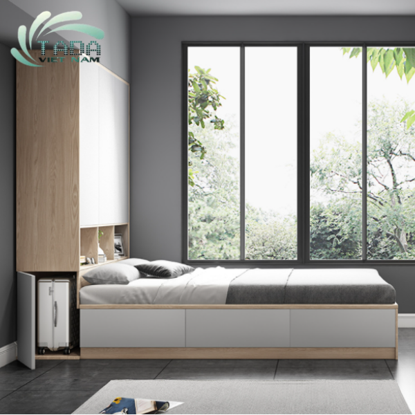 Muốn đa dạng về kiểu dáng và màu sắc với tiêu chí tối ưu chi phí thì giường liền tủ từ chất liệu gỗ công nghiệp khá đáng cân nhắc
