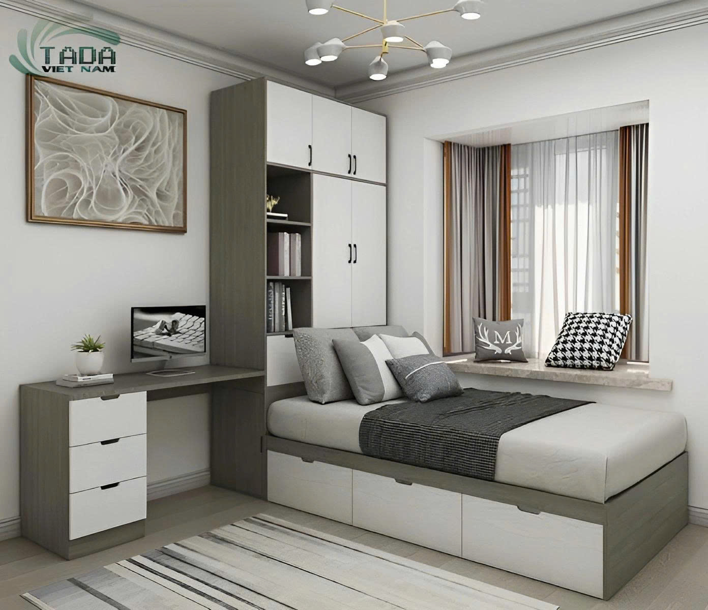 giường liền tủ thông minh dạng bục có ngăn kéo lưu trữ tiện lợi