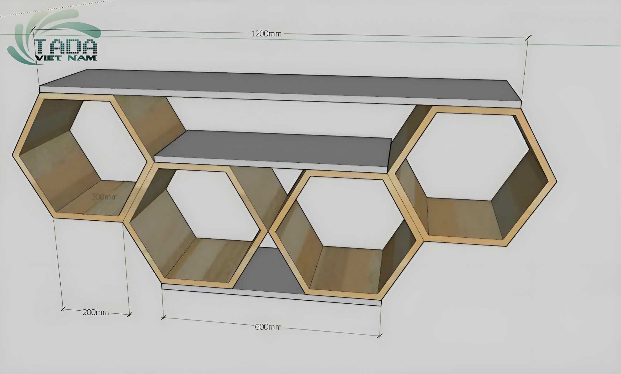 Kệ tivi để sàn mô phỏng hình dáng tổ ong mang đến cái nhìn độc đáo cho phòng khách nhà bạn, thương hiệu TADA Việt Nam TDTV87