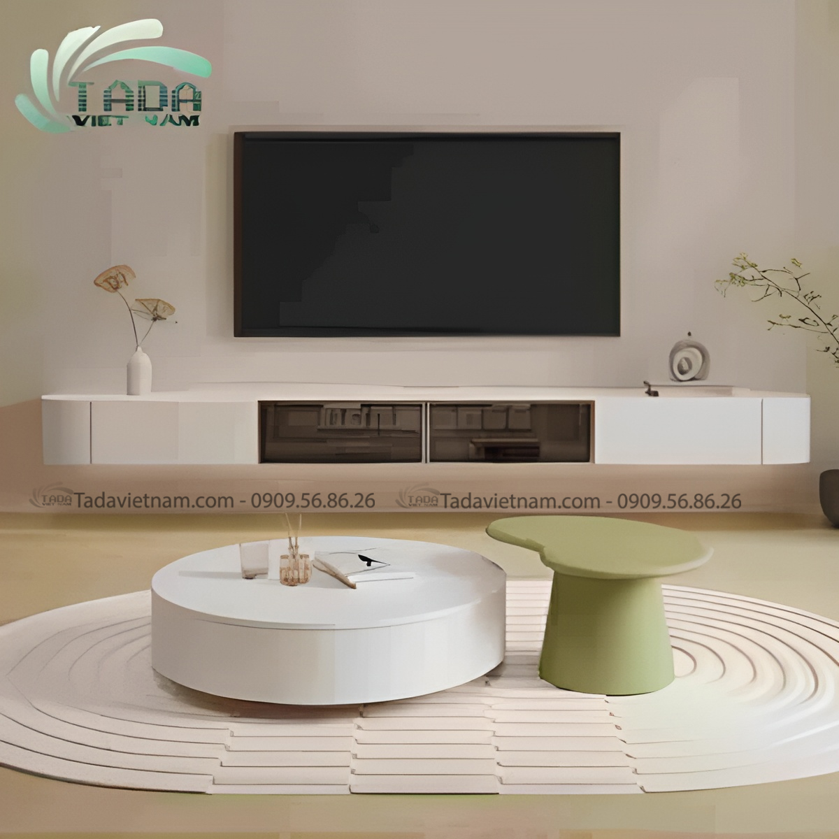 Kệ tivi treo tường bo cong khung nhôm cánh kính cường lực, thương ...