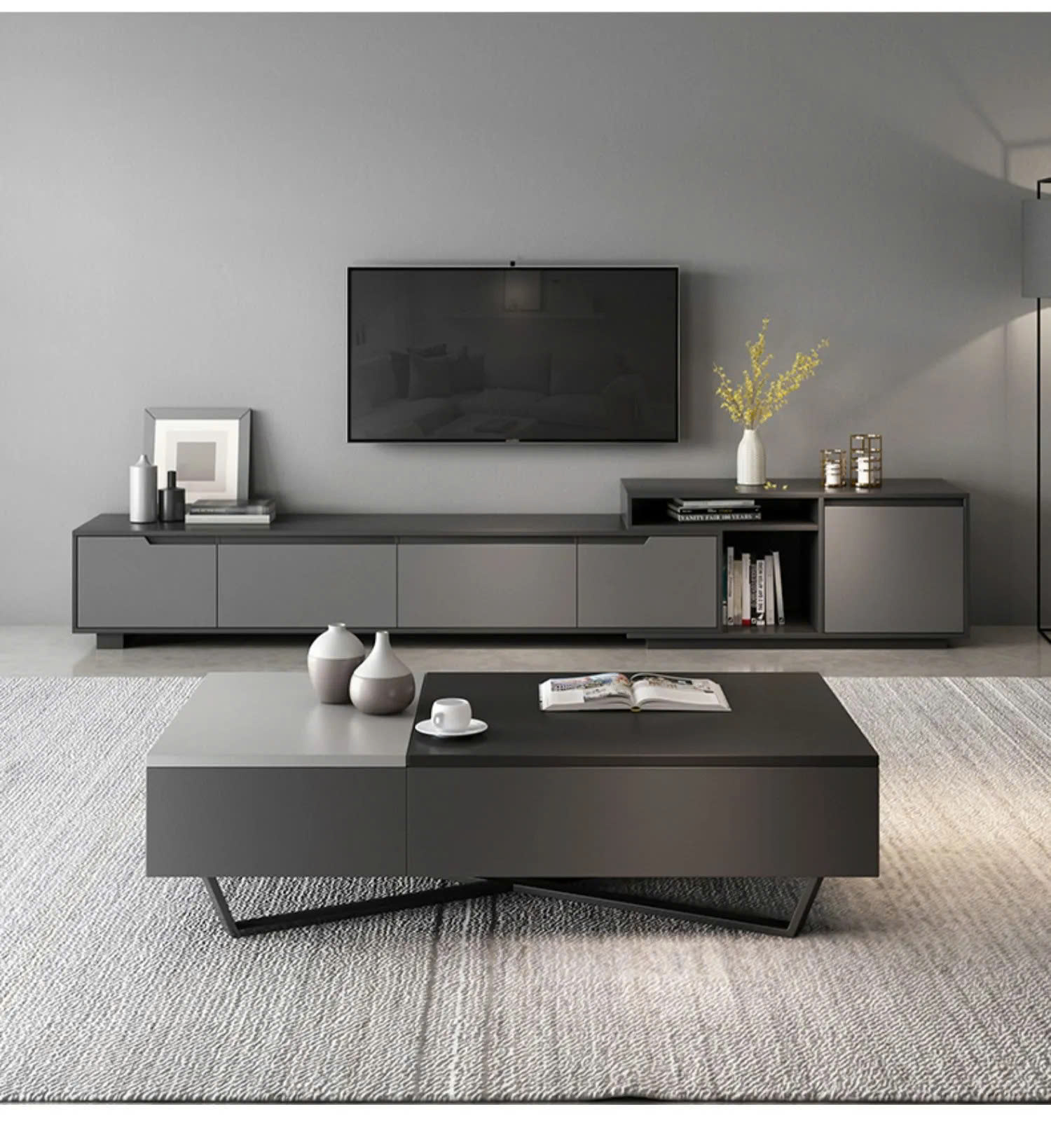 kệ tivi treo tường phòng khách phong cách tối giản