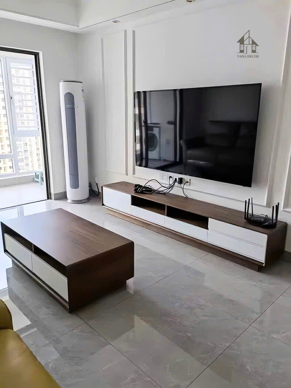 combo kệ tivi và bàn trà đẹp màu trắng hiện đại