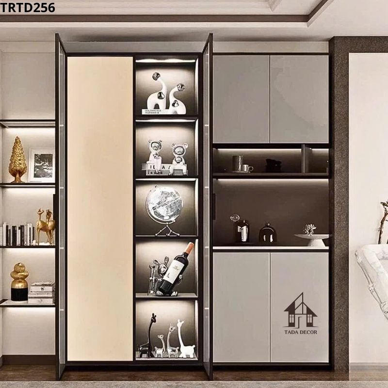Không gian phòng khách đẹp với tủ trưng bày rượu TRTD256