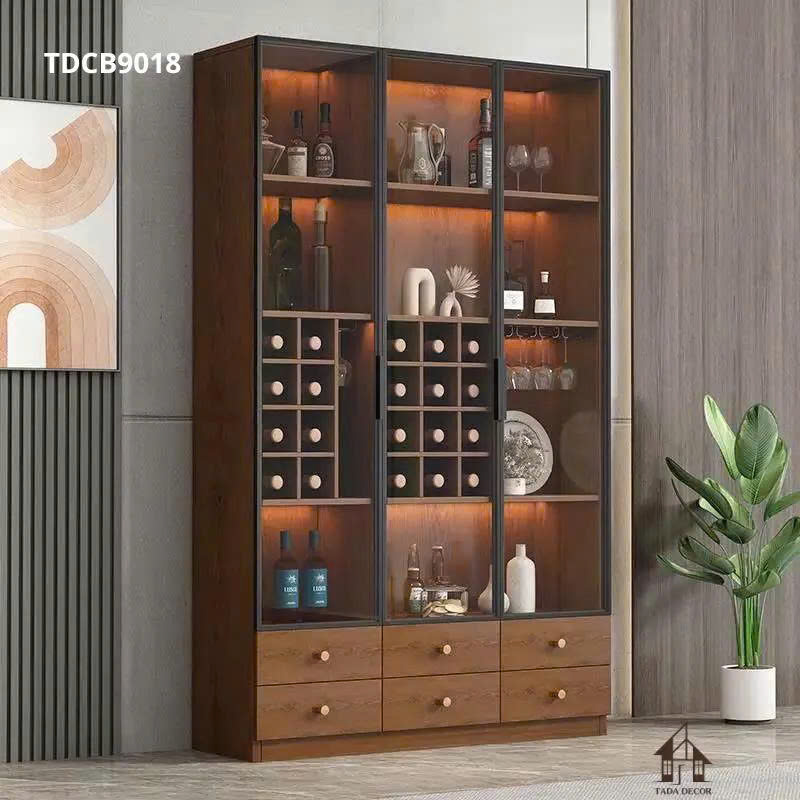 mẫu tủ rượu góc phòng khách hiện đại bằng gỗ sang trọng