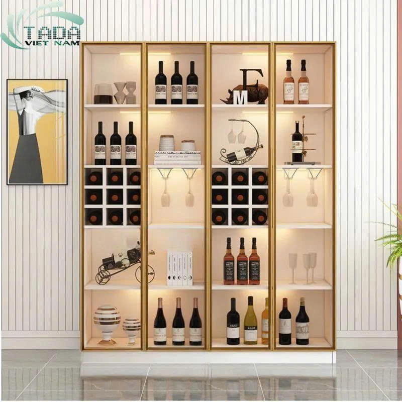 mẫu tủ rượu góc phòng khách kết hợp trang trí decor