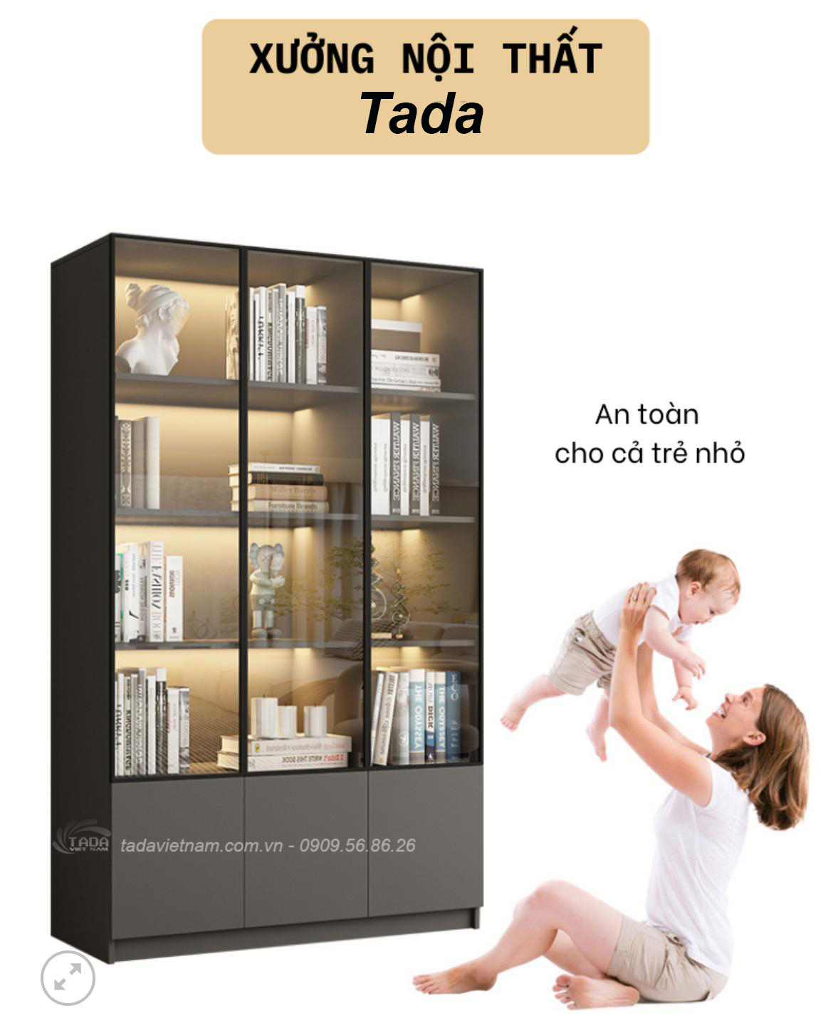 Tủ trưng bày phòng khách sang trọng, hiện đại chất liệu gỗ MDF thương hiệu TADA- TTB1