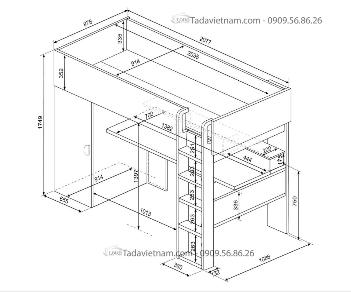 GIƯỜNG TẦNG ĐA NĂNG KẾT HỢP BÀN LÀM VIỆC TIỆN LỢI THƯƠNG HIỆU TADA- GT25