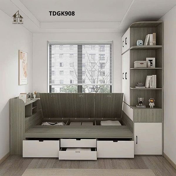 Giường liền tủ TDGK908 thiết kế hiện đại, tích hợp tủ quần áo