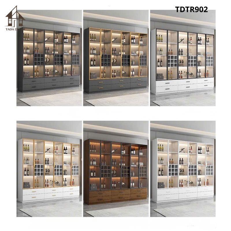 Tủ rượu phòng khách TDTR902 màu xám sang trọng phong cách tối giản