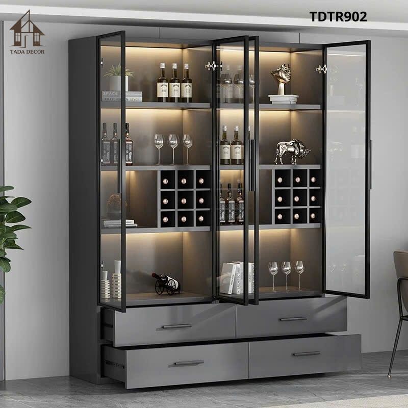 Tủ kính đựng rượu TDTR902 tích hợp đèn LED trưng bày cao cấp