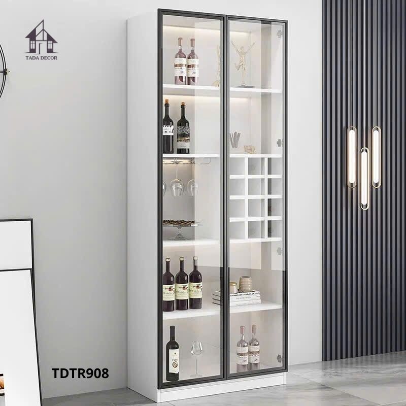 Nội thất tủ rượu TDTR908 với khoang kính và đèn LED hiện đại