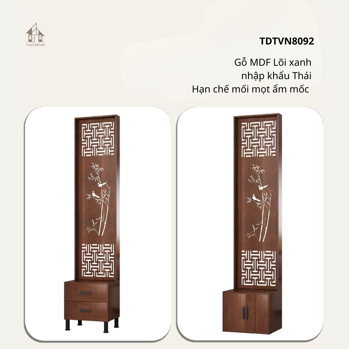 Tủ vách ngăn phòng khách bằng gỗ thiết kế đứng sang trọng cho nhà phố