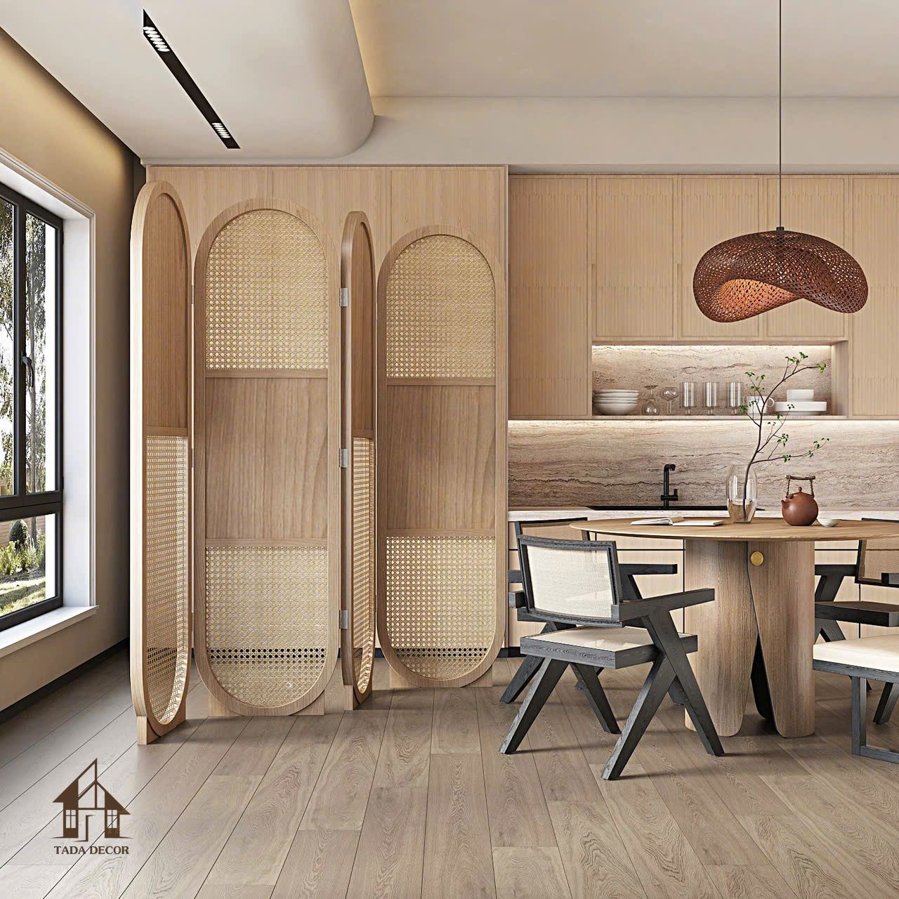 Chi tiết họa tiết mây mắt cáo uốn cong mềm mại trên vách ngăn VBP879 của TADA Việt Nam