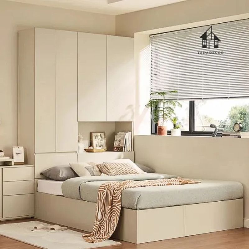 Giường ngủ liền tủ gỗ MDF thiết kế hiện đại cho phòng ngủ nhỏ