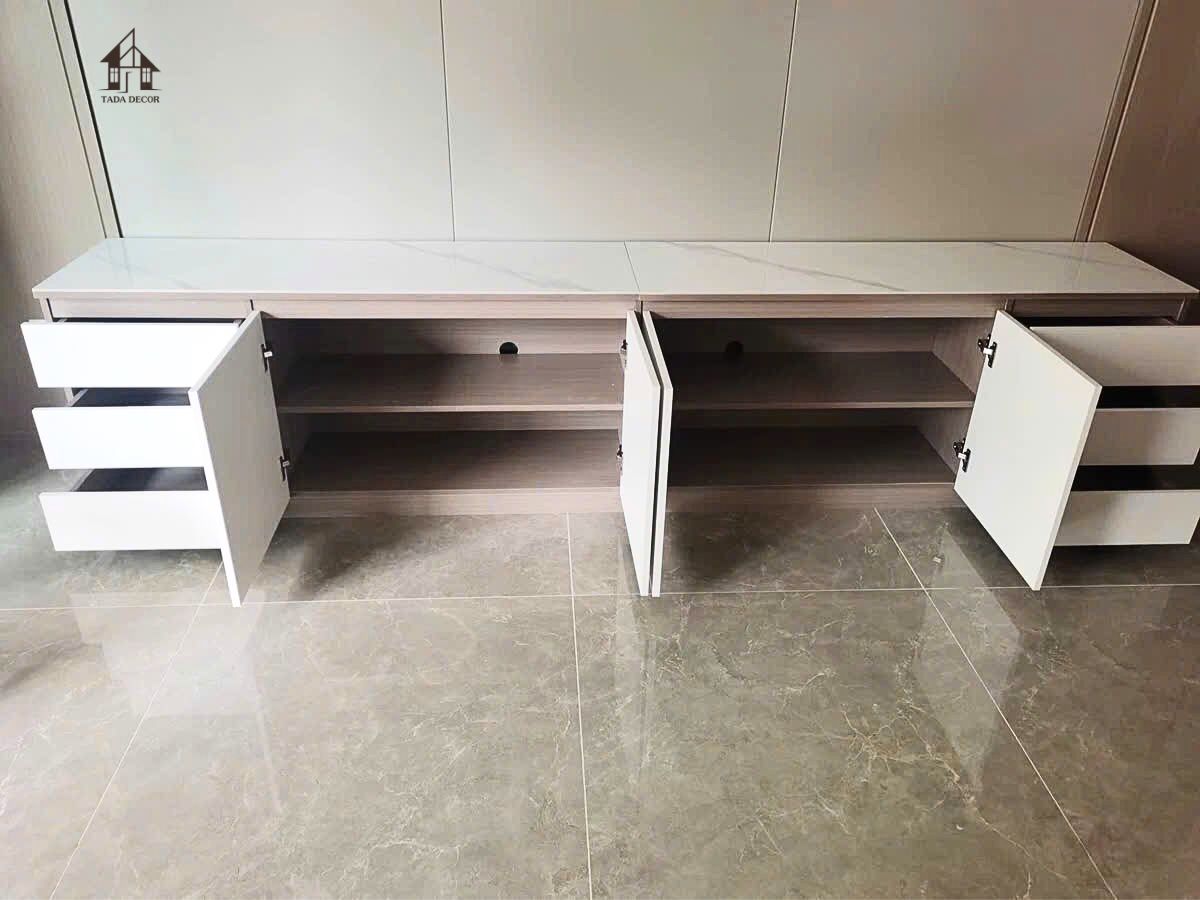 tủ kệ ti vi gỗ để sàn thiết kế dài nhiều ngăn kéo tiện dụng