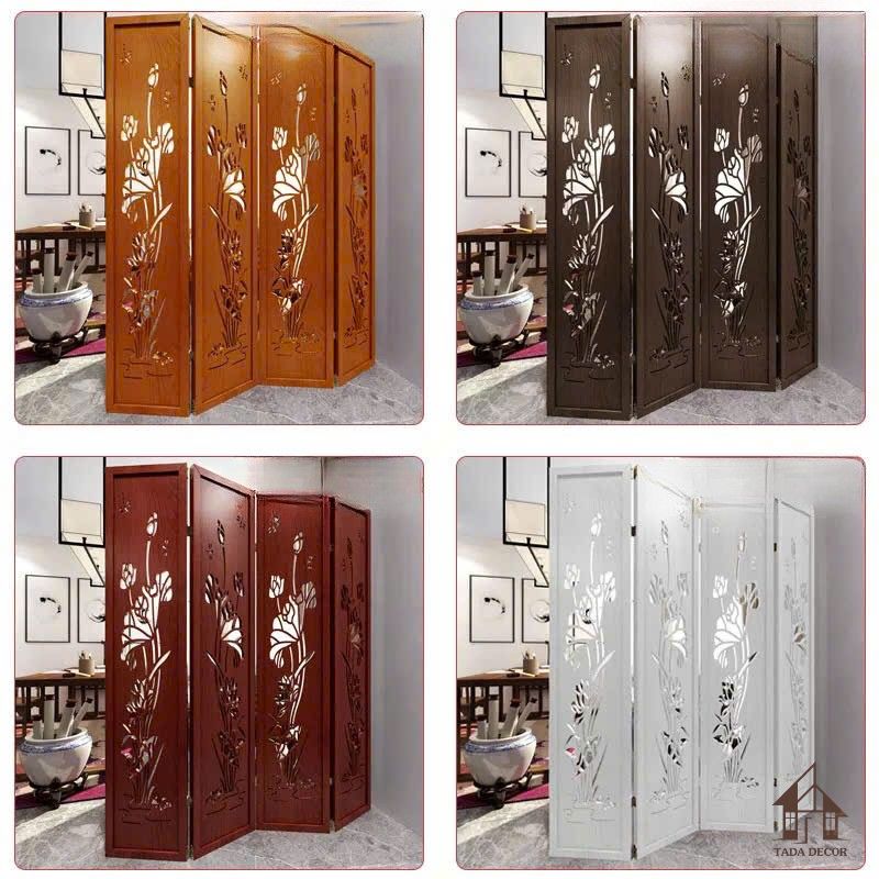 chi tiết hoa sen trên vách bình phong CNC màu đỏ gụ VBP908