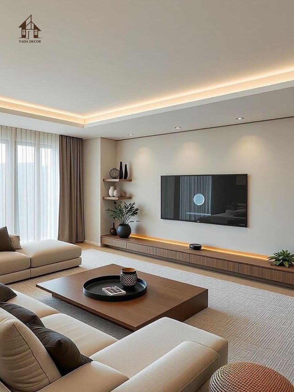 Combo nội thất phòng khách hiện đại gồm kệ tivi, bàn trà và kệ trưng bày TADA Việt Nam