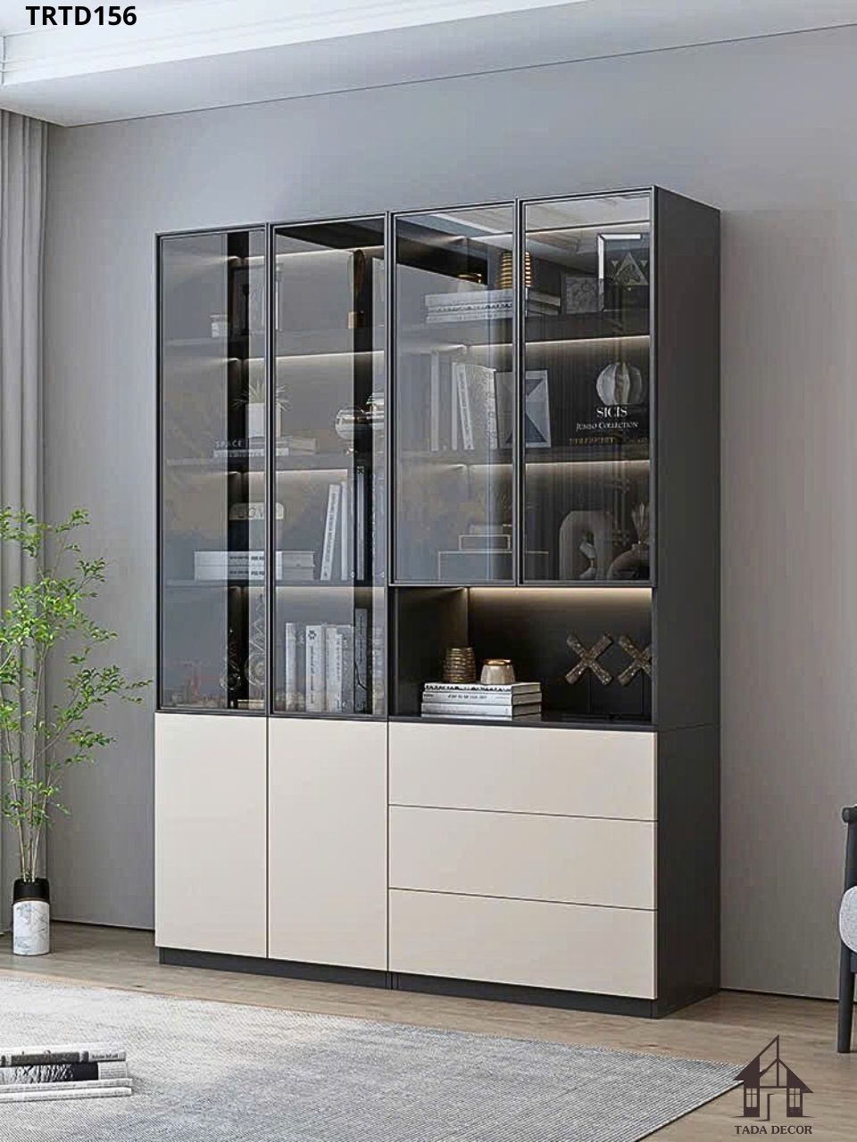 Tủ rượu cánh kính TRTD156 chất liệu gỗ MDF cao cấp