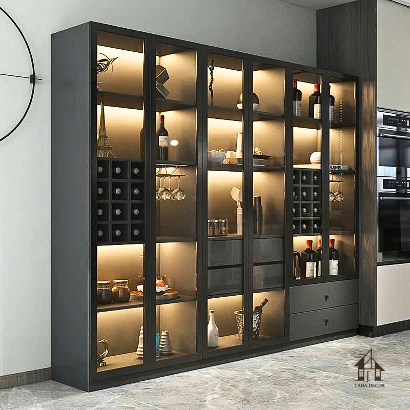 Tủ rượu phòng khách hiện đại sang trọng với ánh sáng LED