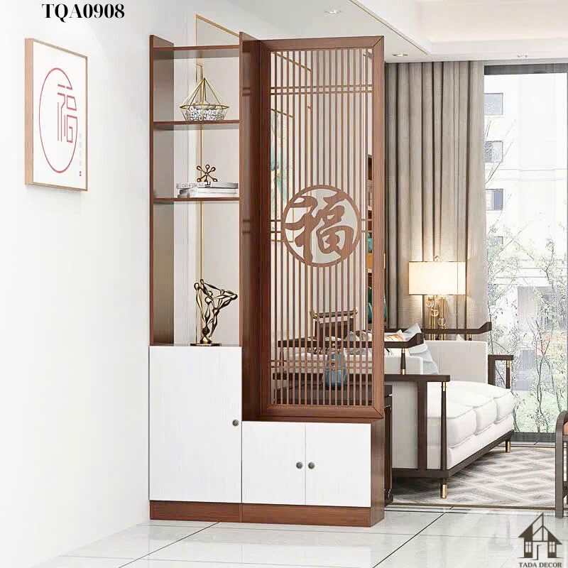 Chi tiết vách CNC tinh xảo trong mẫu tủ ngăn phong thủy TDN0908.