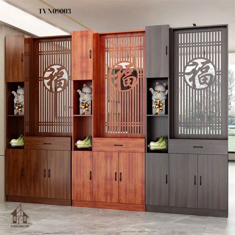 Tủ đa năng TDN0914 phối vách CNC phong thủy – giải pháp lưu trữ thông minh cho phòng khách hiện đại