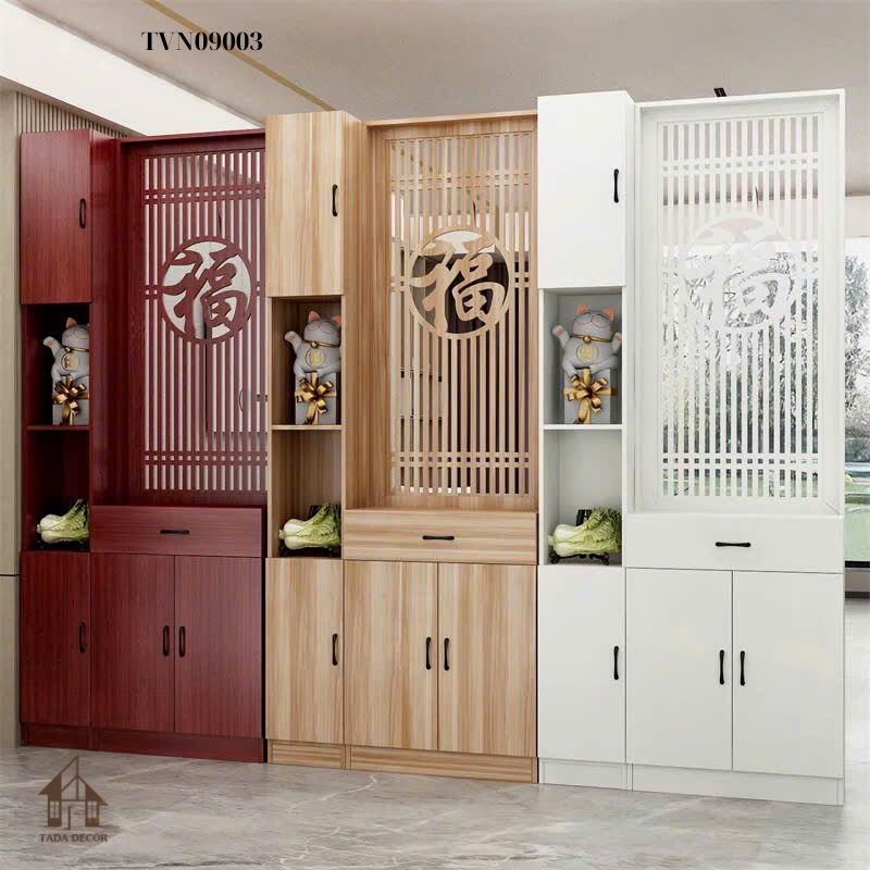 Chi tiết hoa văn CNC tinh xảo trên tủ đa năng TDN0914 giúp cân bằng phong thủy và tạo điểm nhấn sang trọng