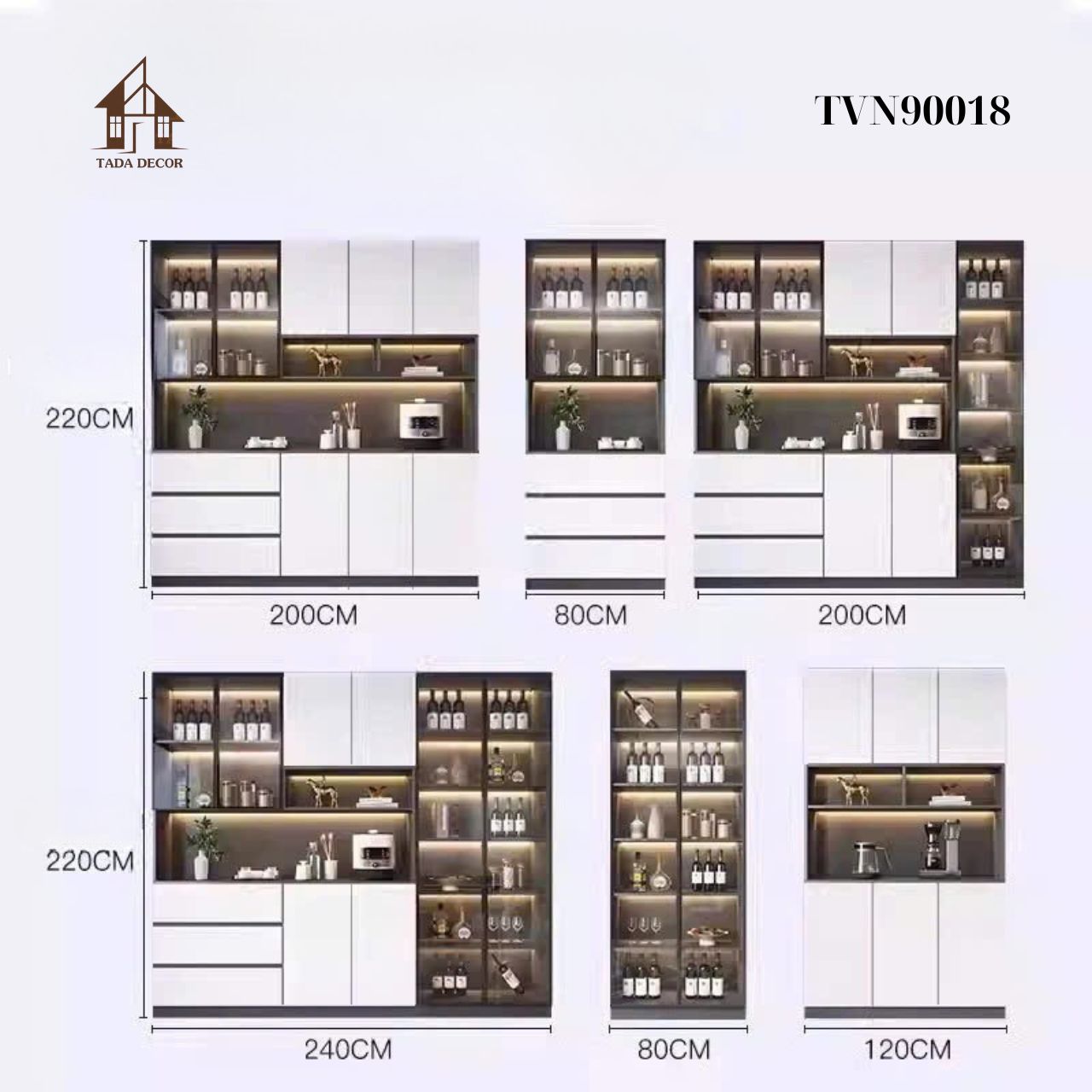 Chi tiết tủ đa năng TDN90018 với đèn LED trang trí cao cấp