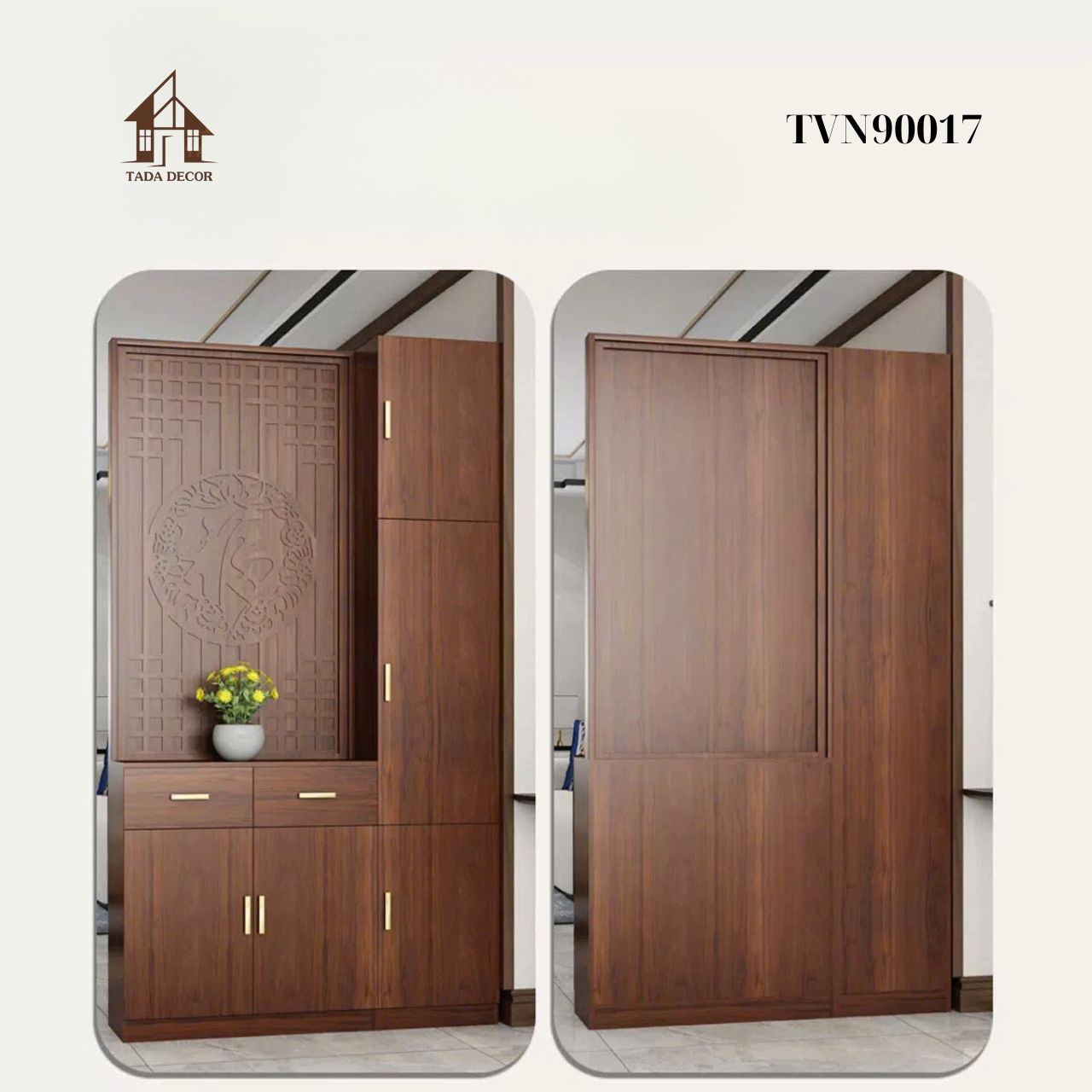 Mẫu tủ phối vách CNC TVN90017 phù hợp không gian căn hộ hiện đại