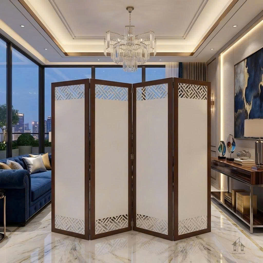 vách ngăn bình phong cnc phòng khách hiện đại