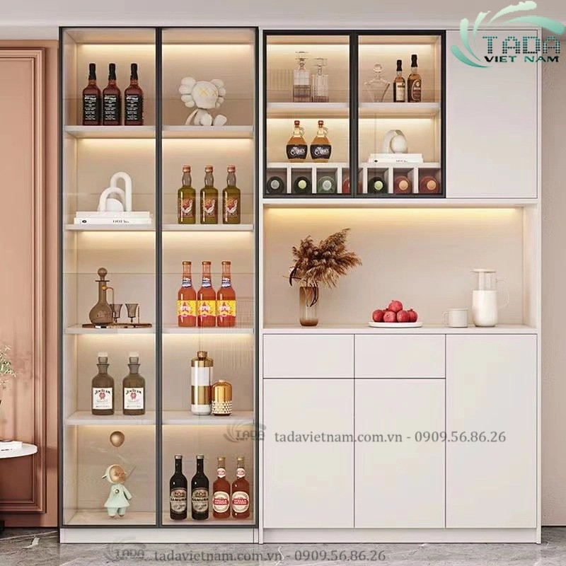 Tủ rượu đứng kết hợp tủ đa năng TDTR09 là sự kết hợp tinh tế giữa tính tiện ích và thiết kế hiện đại