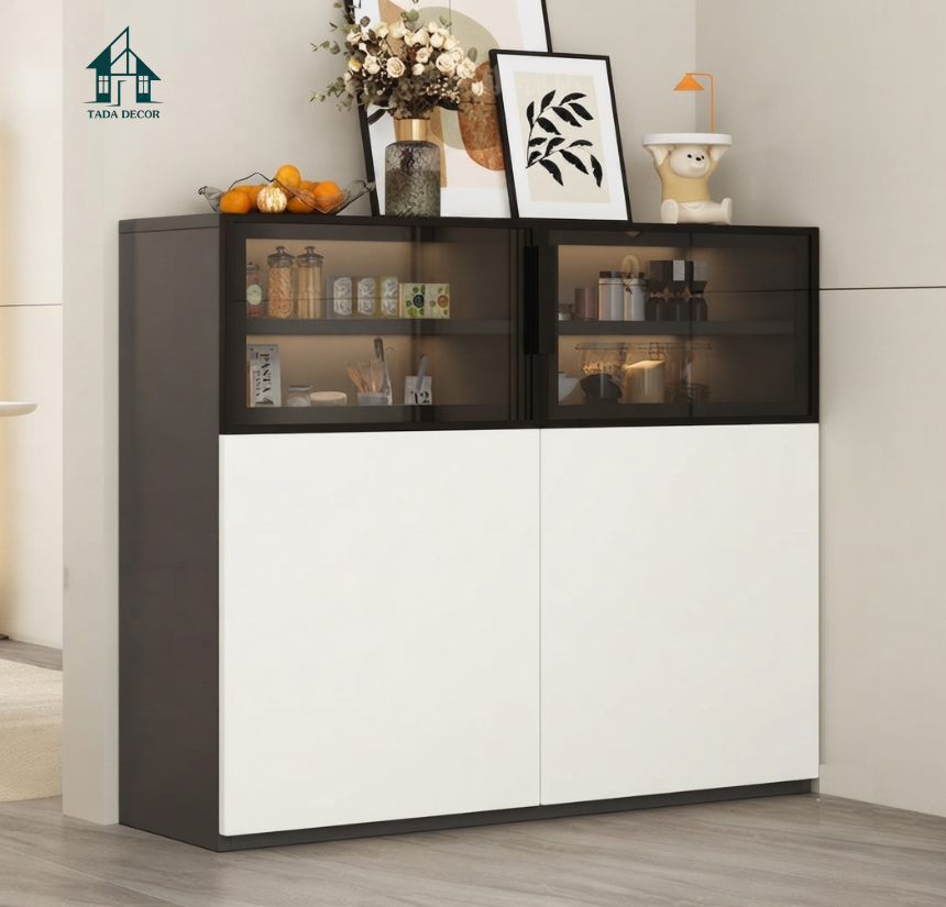 tủ đựng bát đĩa cánh kính hiện đại - 1