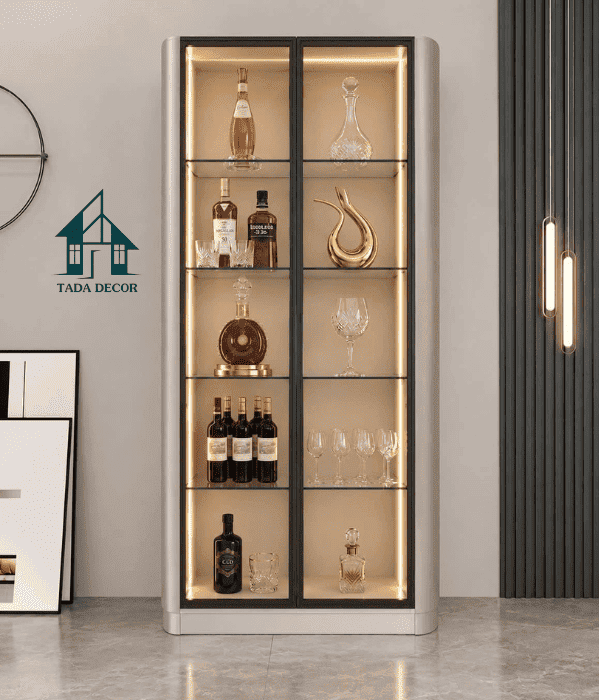 Tủ Rượu Kính TADA Decor – Thiết Kế Bo Góc Sang Trọng, Đèn LED Hiện Đại - TDTR62