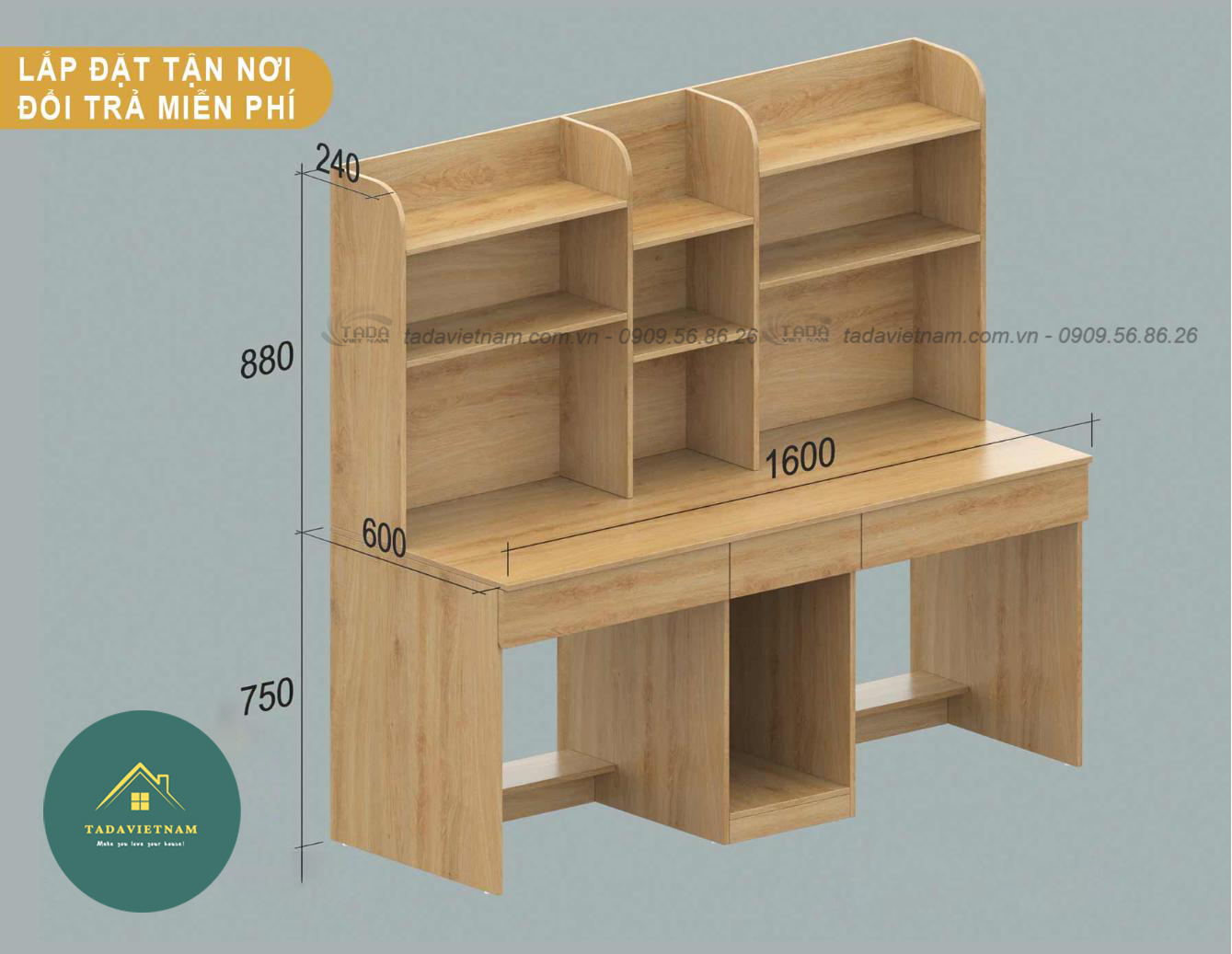 Bàn học đôi đẹp ,chất liệu gỗ MDF thương hiệu TADA VIỆT NAM- TDBH22