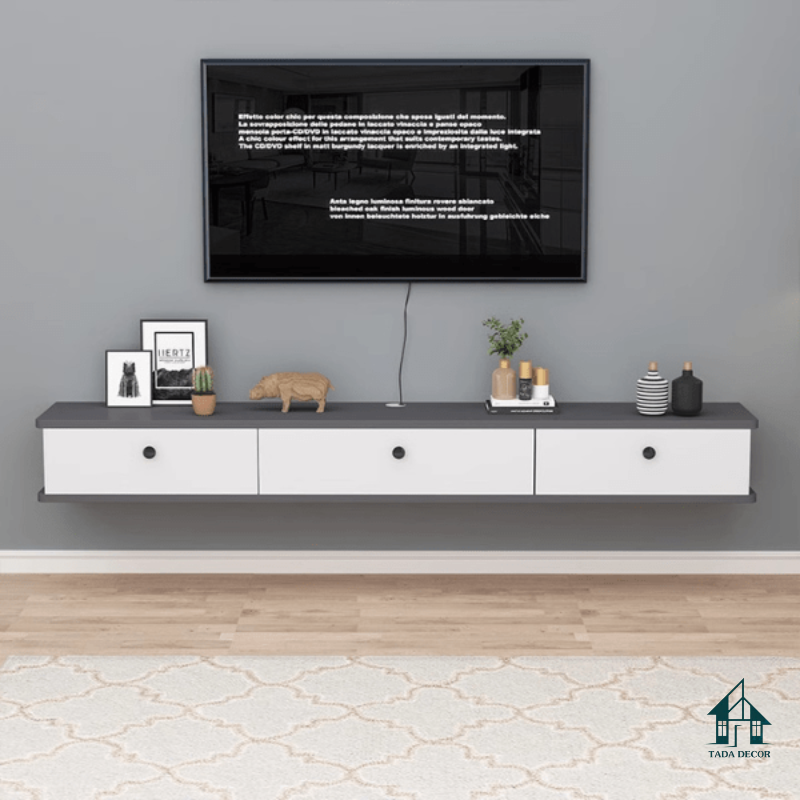 Kệ Tivi Treo Tường Màu Đen Trắng – Thiết Kế Hiện Đại, Tối Ưu Không Gian Phòng Khách - Thương Hiệu TADA Việt Nam - KTV208