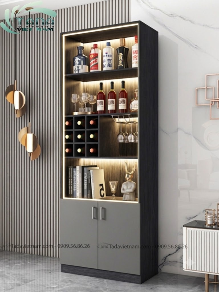 Tủ Rượu Gỗ Hiện Đại Có Đèn Led - Sang Trọng Cho Mọi Không Gian - Thương Hiệu TADA Việt Nam - TDTR59