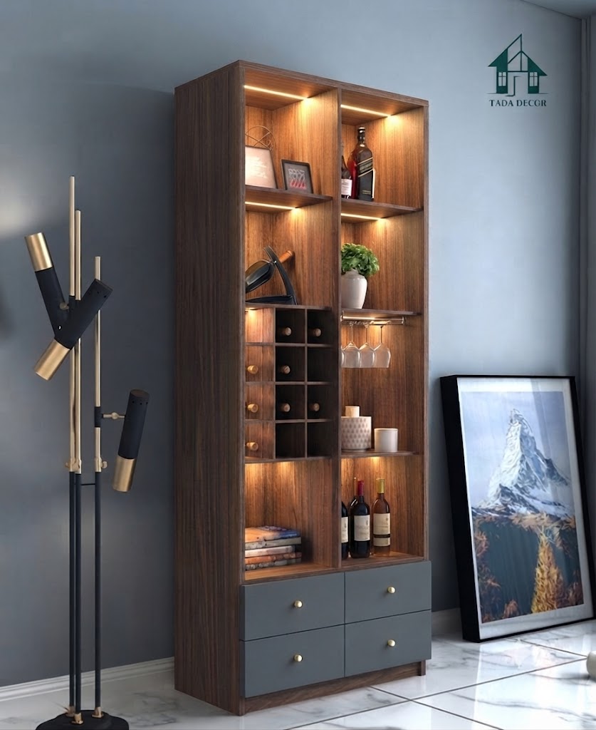 Tủ Rượu Phòng Khách Không Cánh Có Đèn LED - Thương Hiệu TADA Việt Nam - TDTR57