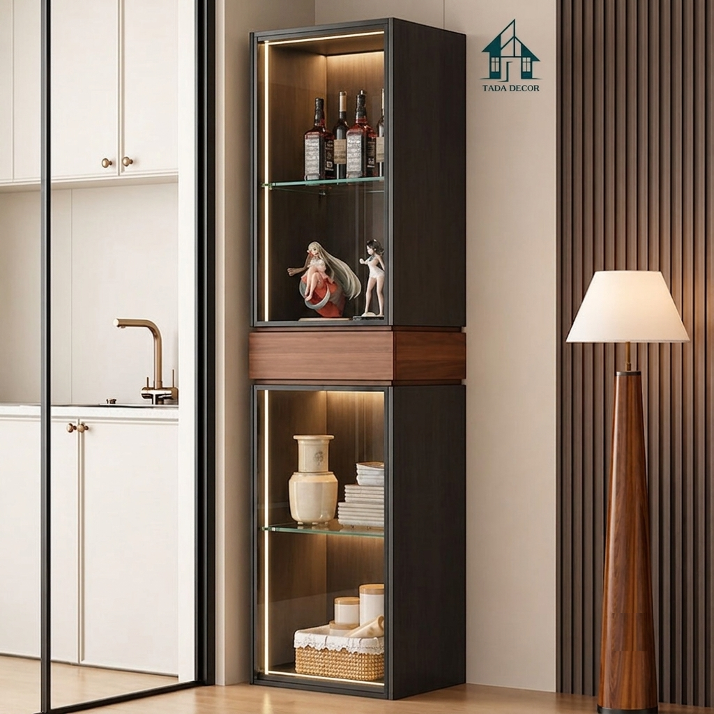 Tủ Rượu Hiện Đại Cánh Kính Có Đèn LED - Đỉnh Cao Bố Trí Không Gian Sống - Thương Hiệu TADA Việt Nam - TDTR51