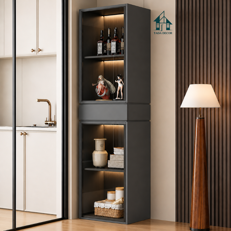 Tủ rượu đứng góc hẹp có đèn LED- 2