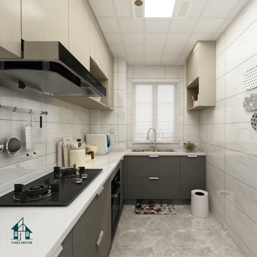 Tủ bếp chữ L nhỏ gọn tối ưu diện tích bếp chung cư - 2