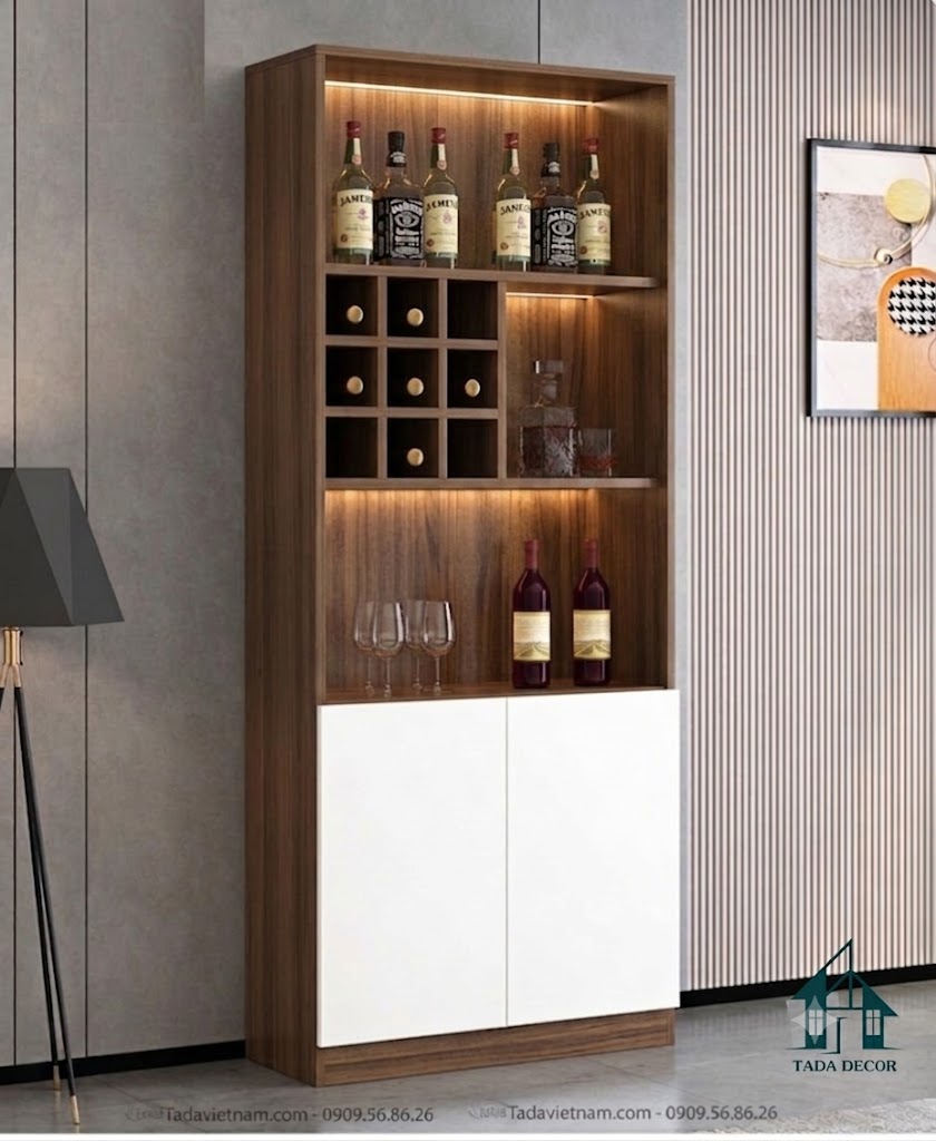 Mẫu Tủ Rượu Bằng Gỗ Thiết Kế Hiện Đại - Viền Đèn Led Nâng Tầm Không Gian - Thương Hiệu TADA Việt Nam - TDTR56