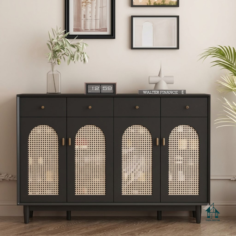 Tủ Giày Gỗ Cánh Mây Cửa Vòm Đen Sang Trọng – Top Mẫu Tủ Giày Gỗ Hiện Đại Đẹp Nhất - Thương Hiệu TADA Việt Nam - TDTG119