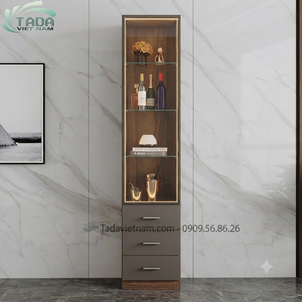 Mẫu Tủ Rượu Cánh Kính Cao Cấp Có Đèn LED - Giúp Bài Trí Không Gian Sang Trọng - Thương Hiệu TADA Việt Nam - TDTR54