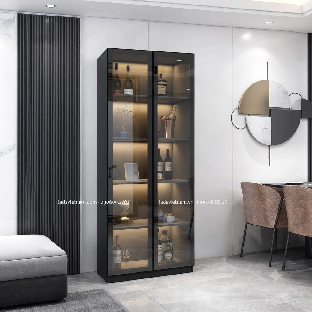 Tủ rượu khung nhôm cánh kính cường lực sang trọng chất liệu gỗ MDF thương hiệu TADA- TD16142