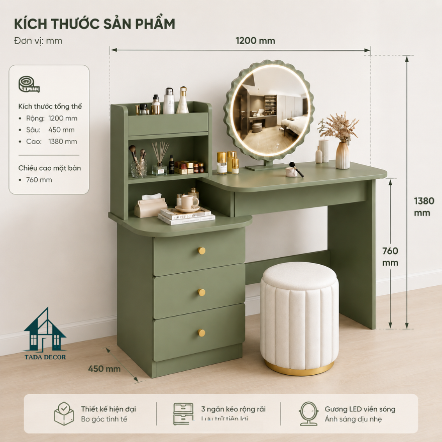 Mẫu bàn trang điểm đẹp cho phòng ngủ chung cư tông màu xanh olive - 4